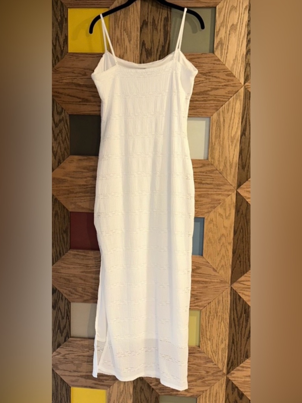 Magnolia Boutique Sleeveless Dress White Crochet Knit Spaghetti Strap Maxi Sz L - Picture 4 of 9